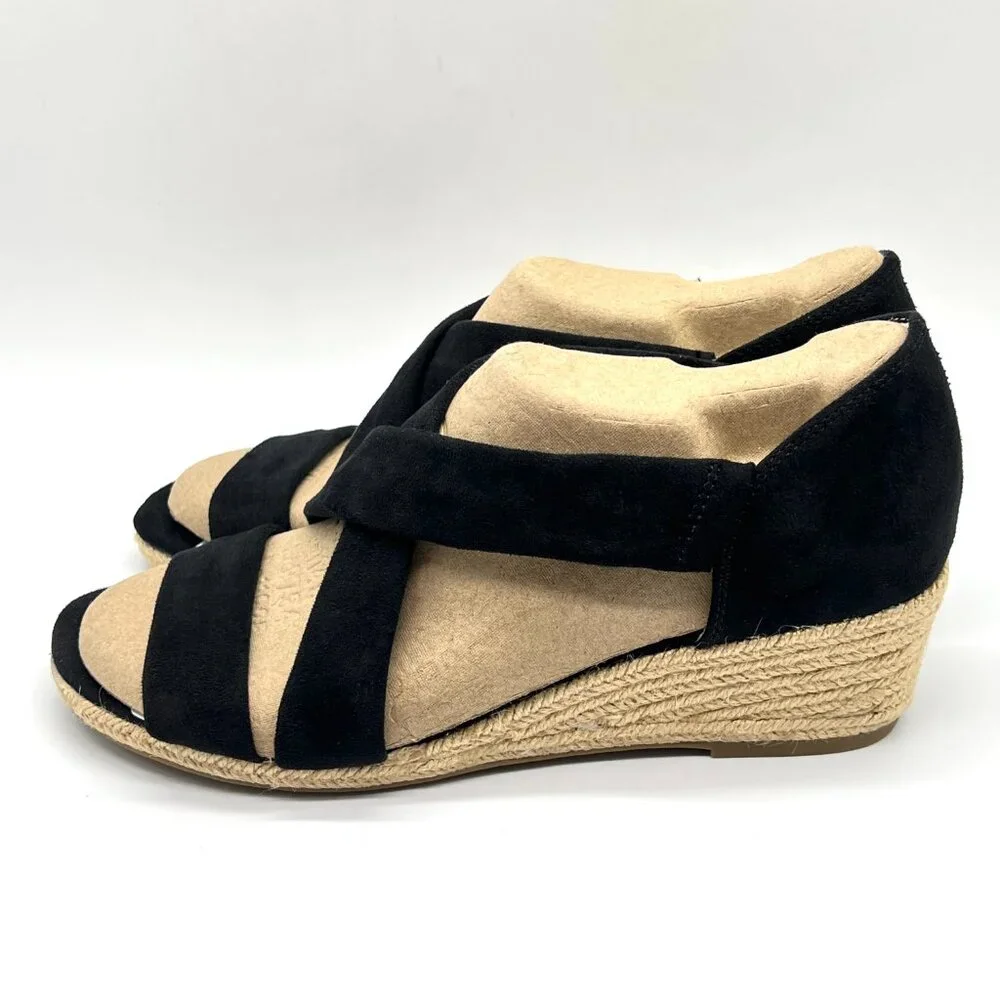 Lifestride Womens Size 9‎ Siesta Black Espadrilles Wedges Sandals Shoes